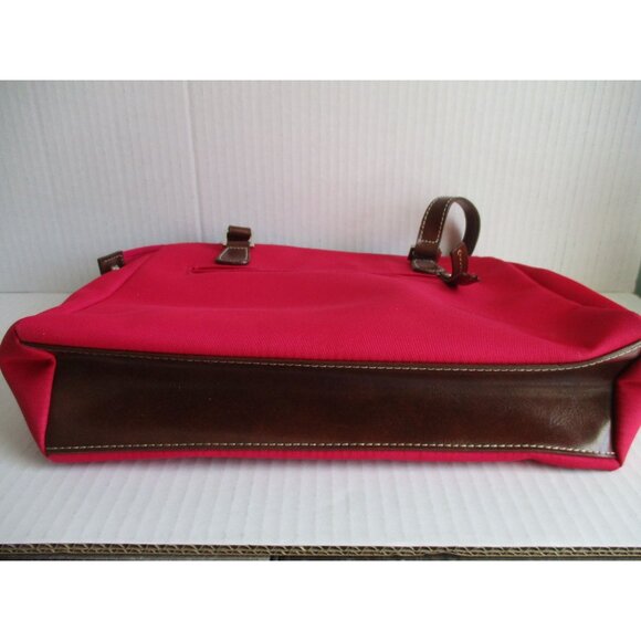 *Etienne Aigner Red Cranberry Satchel Grosgrain w Brown Trim and Accents - Picture 4 of 7